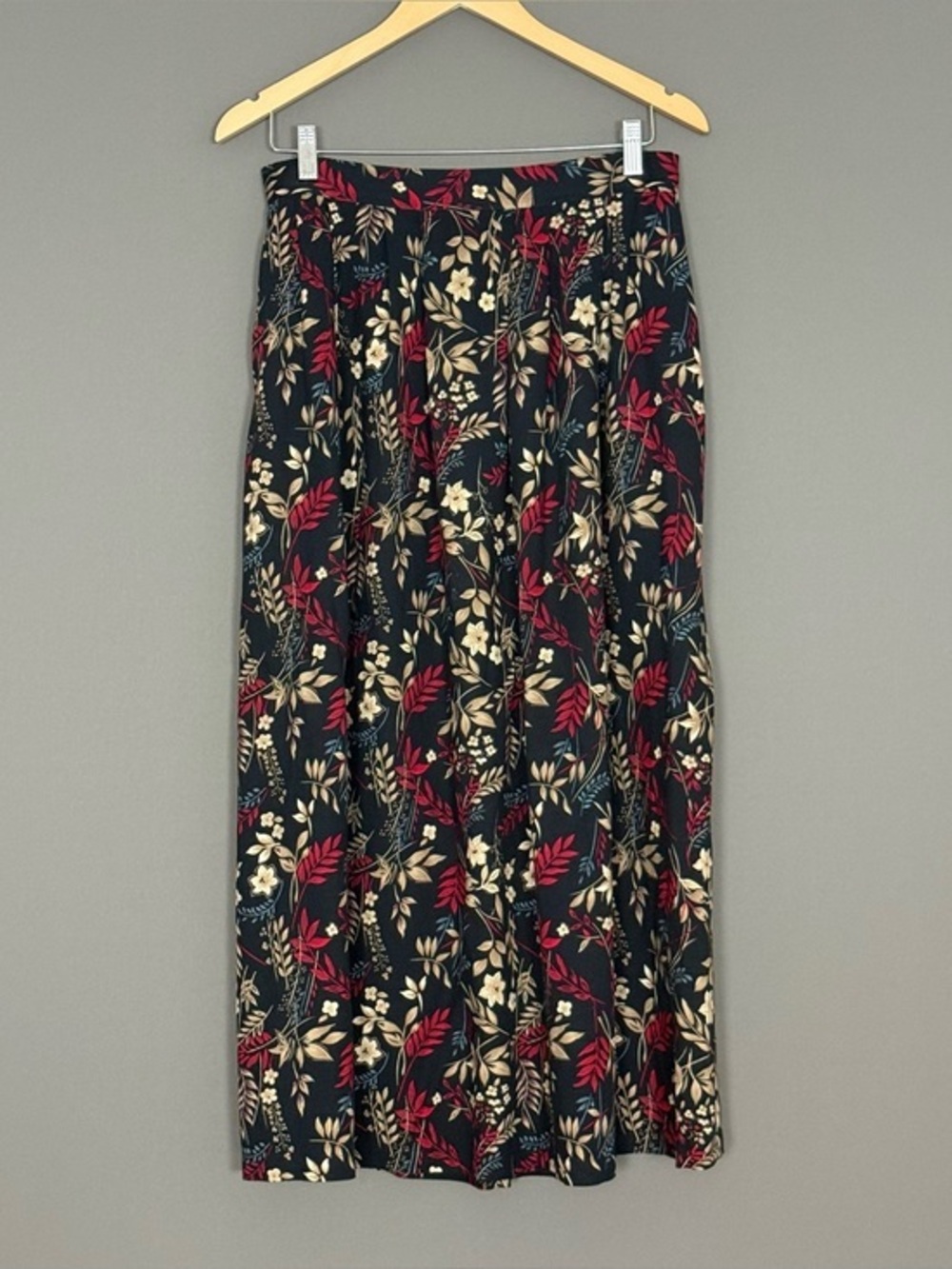 Sag Harbor Black Whimsigoth Maxi Skirt with Red & Cream Floral Print